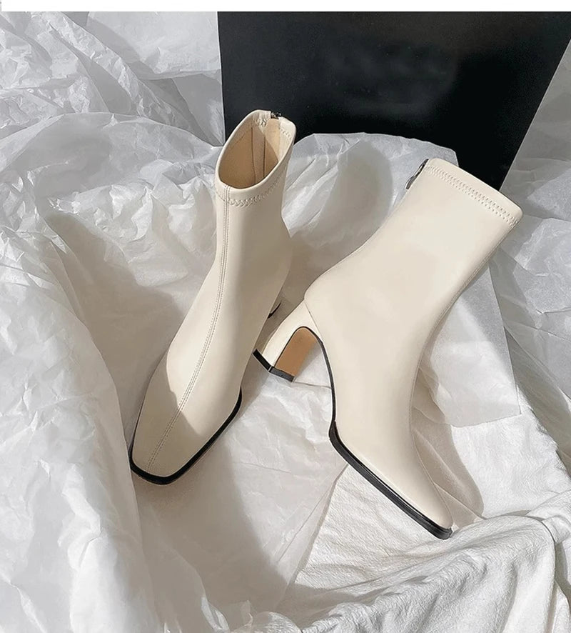 Vintage Warm Cotton Women Ankle Boots Fashion Elegant Square Toe Shoes Autumn Winter Thick Heel Women's Short Booties.