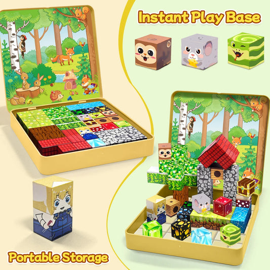 Magnetic Blocks Travel Magnet Cube Magnetic Building Blocks Toys with Portable Iron Box STEM Educational Magnet Toys for Kids.