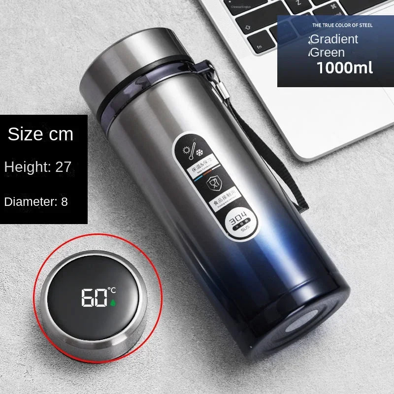 800ML-1L Stainless Steel Thermos Bottle 304 Tea Bottle Car Vacuum Bottle with LED Temperature Display Portable Drinking Cup