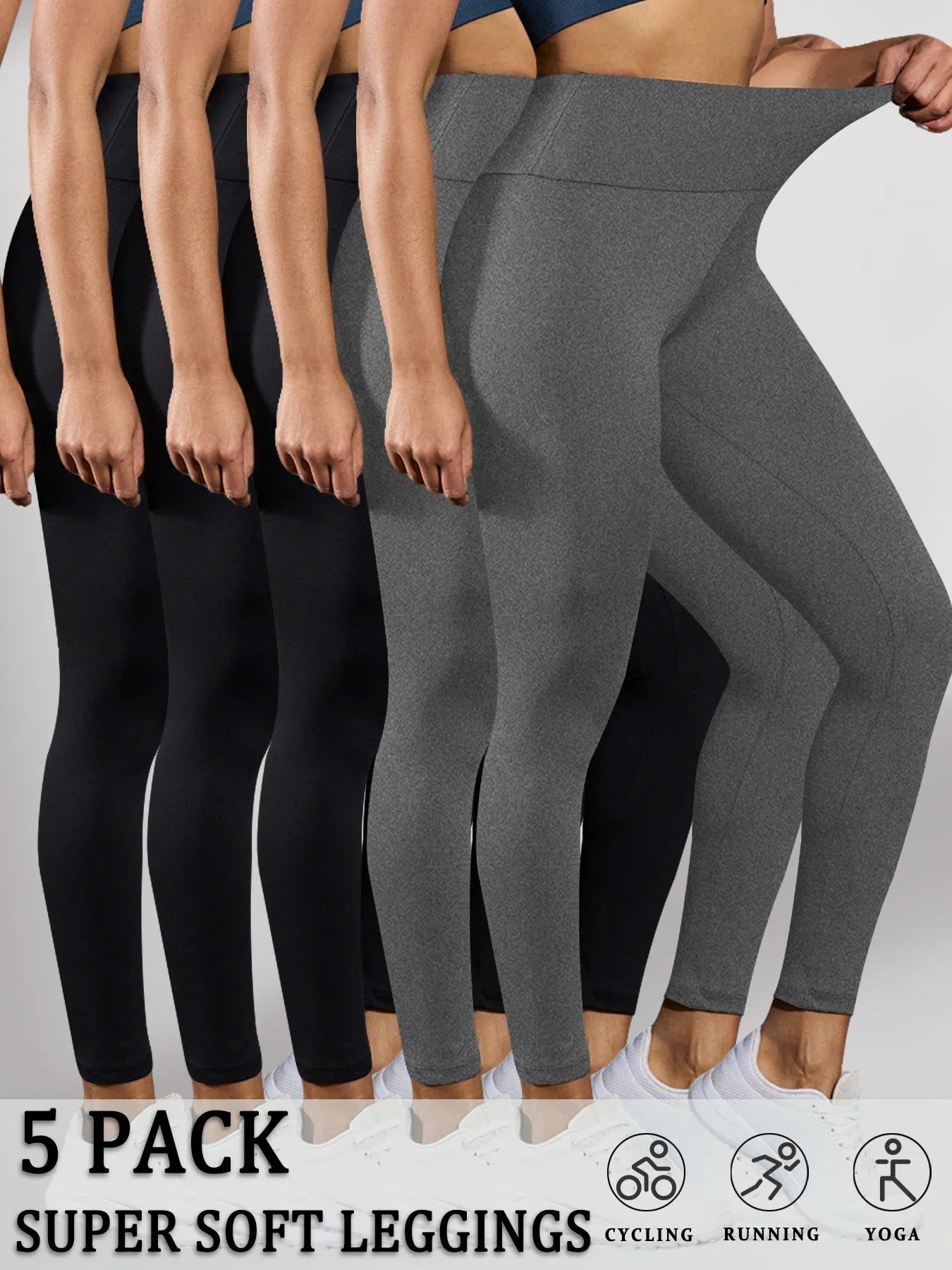 5 Pack Women's Super Soft High Waisted Tummy Control No See Through Workout Yoga Running Athletic Push Up Gym Fitness Leggings.