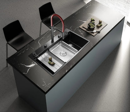 ASRAS large kitchen stainless steel nano sink with built-in waterfall faucet and large drainage outlet design