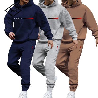 Paris Print Fashion Men's Hooded Tracksuit 2pcs Set High Quality Male Daily Casual Sports Jogging Home Outdoor Hoodie Outftis.