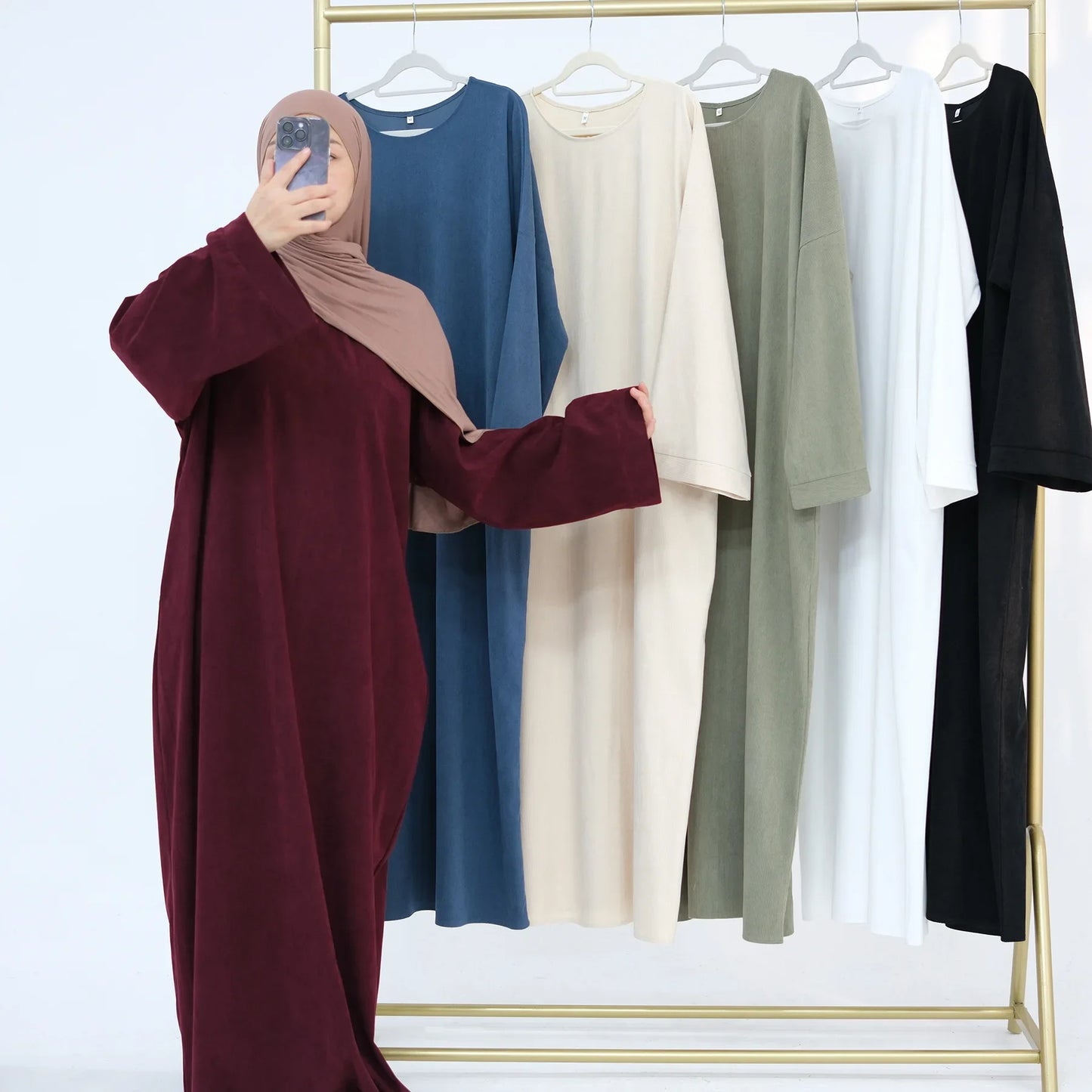 2024 Winter Dubai Women Corduroy Abaya Dress Ramadan Eid Arabic Modest Muslim Clothing Islam Party Jalabiya Fashion Turkey Robe.