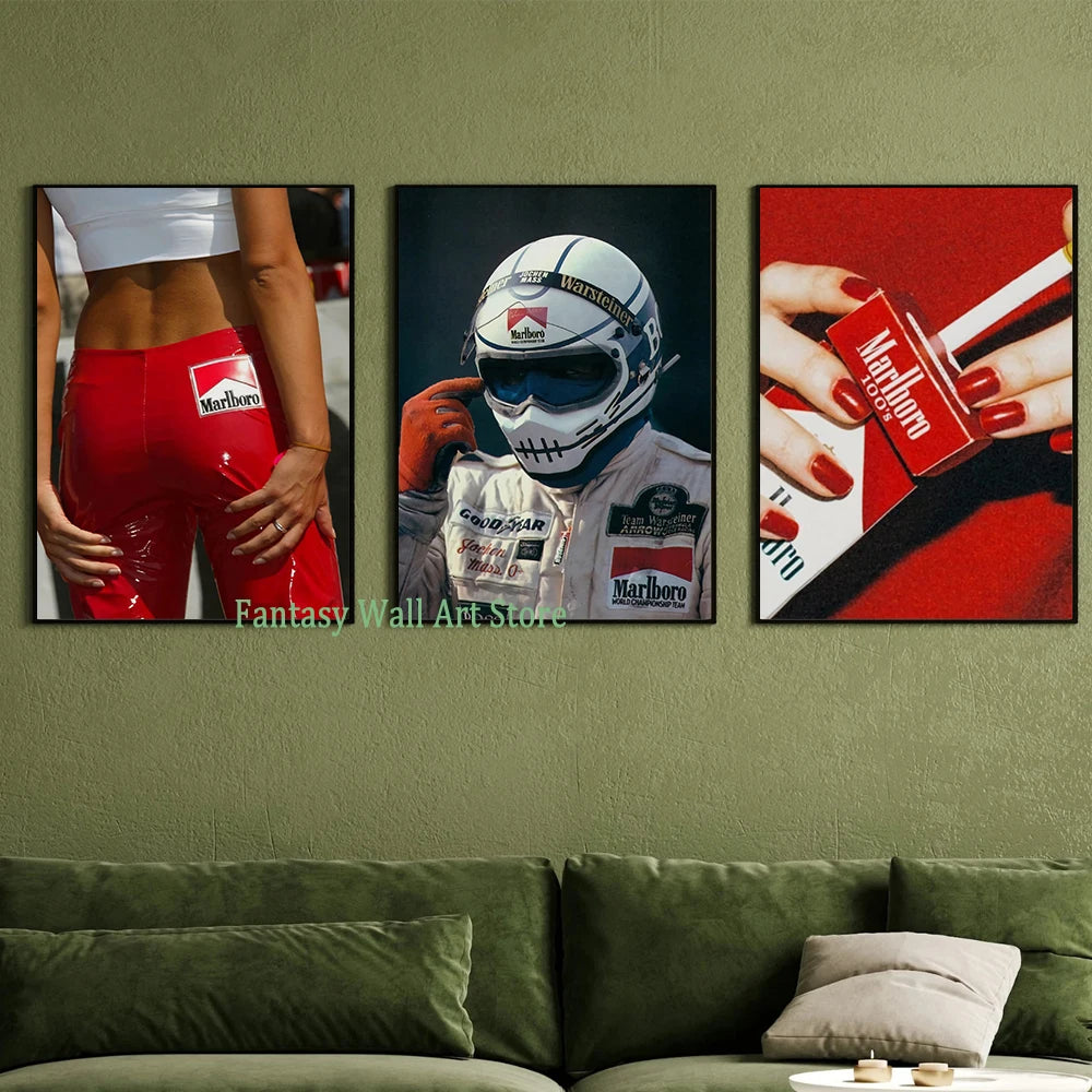 Red Prints Fashion Poster Canvas Painting Red Fashion Wall Art Decor Trendy Aesthetic Poster Hypebeast Racecar Wall Decoration.