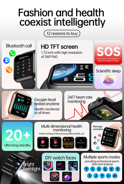 2025 New LED Women AI Smart Diagnosis Smart Watch HRV+PPG Blood Pressure Blood oxygen Health monitor IP68 NFC Smartwatches ﻿.