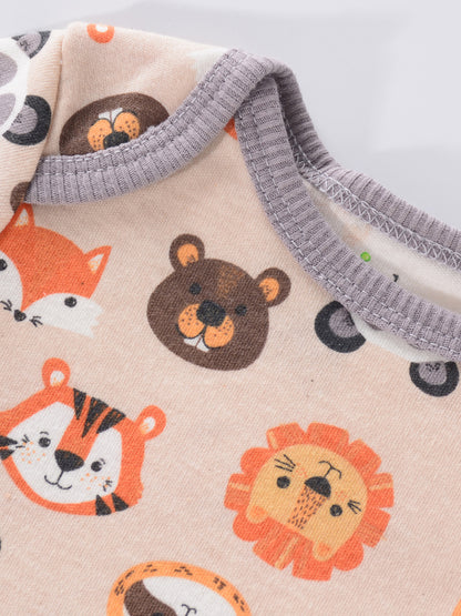 4PCS Neugeborenen Strampler Kurzarm Rundhals Cartoon Tier Blumen Drucken Body Onesies Für Baby Jungen Und Mädchen Kleidung
