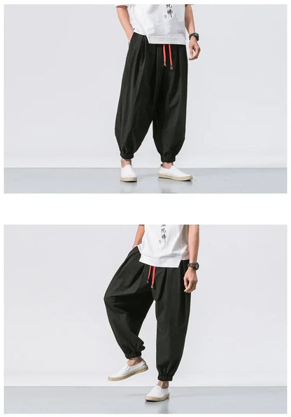 New Trendy Men Harem Pants Loose Oversized Style Cotton and Linen High Quality Jogger Sweatpants Casual Male Trousers.