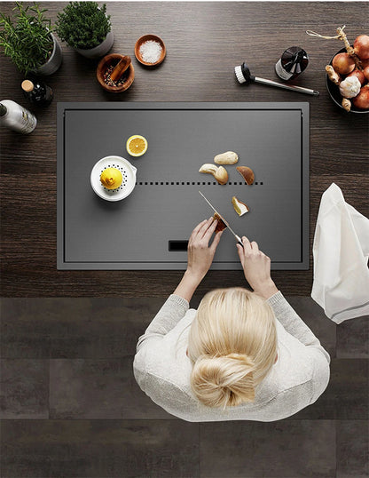 Nanometer Black Hidden kitchen Sink SUS 304 Stainless Steel 4mm Thickness Flip Cover Hidden Handmade kitchen Sinks