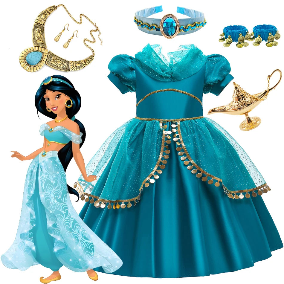 Disney Prinzessin Jasmin Kleid Kinder Cosplay Aladin und die Wunderlampe Performance Kostüm Mädchen Halloween Karneval Outfits.