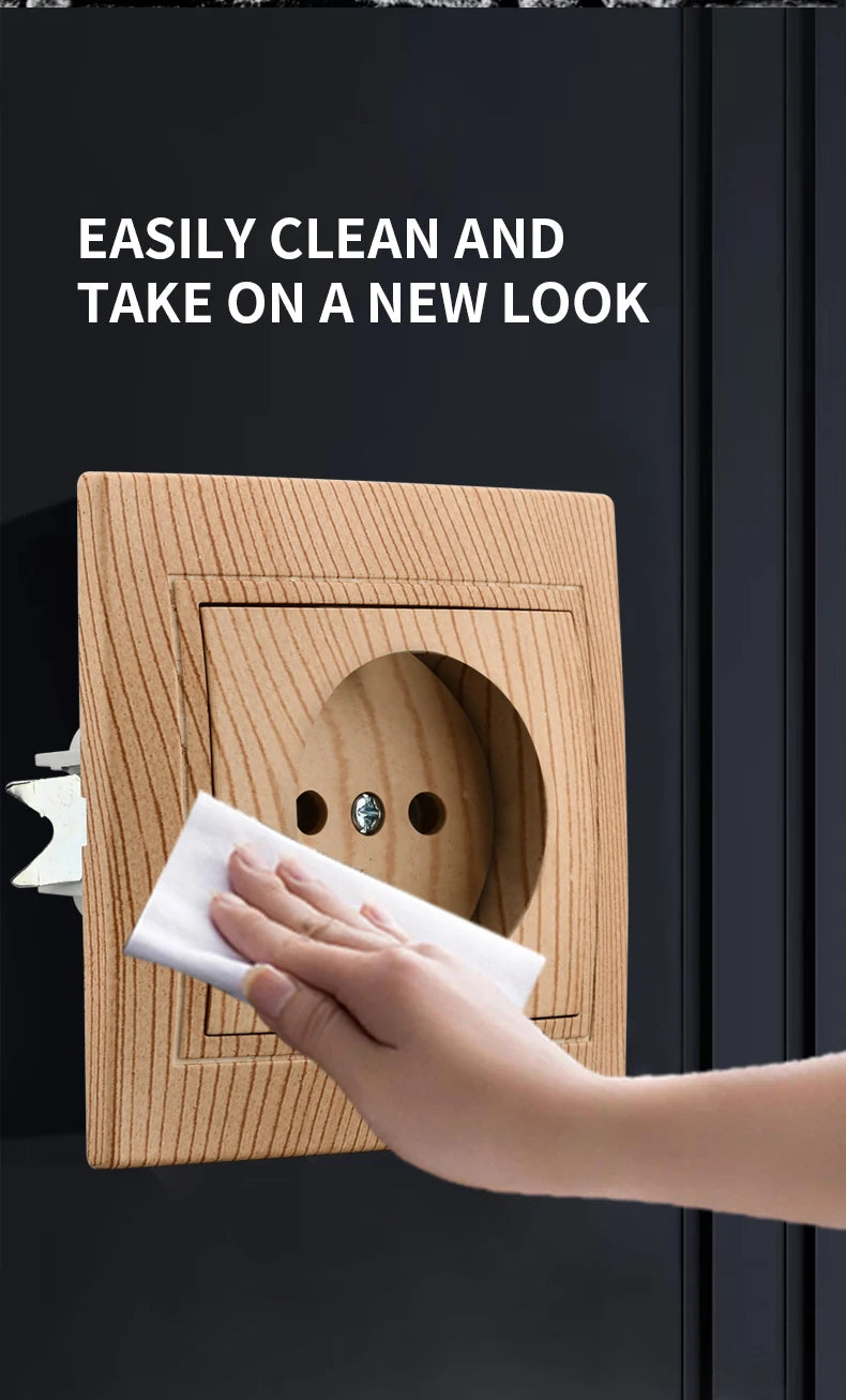 WESA Holzsteckdose, 16 A, EU-Standard, Steckdose, nicht geschliffen, 86 mm x 86 mm, flammhemmende Kunststoffplatten-Wandsteckdose.