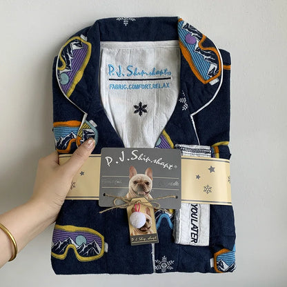 2025 New Pajamas Suit Cotton 2 Piece Set Women Print Cartoon Nightwear Long Sleeve Trousers Set Autumn Loungewear Home Clothes