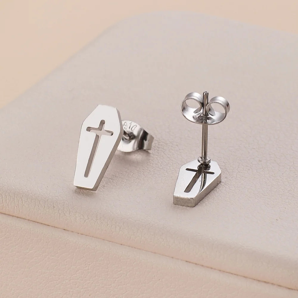 Stainless Steel Halloween Ghost Cat Stud Earrings For Women Girls Gold Color Waterproof Fashion Ear Party Jewelry Gift Wholesale