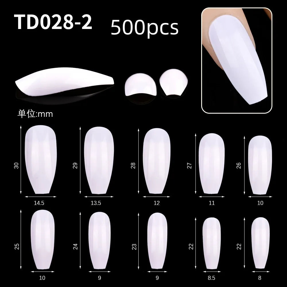 600Pcs Extra Long Hawk Curved Nail Tips Half Cover Eagle Claw Curve False Nails Extension 10 Sizes Bag Packaging for Art Salon *