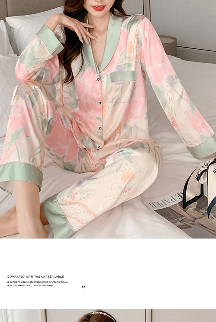 2023 frühling Herbst Neue Eis Seide 2 Stück Pyjamas für Frauen Mode Strickjacke frauen Pyjamas Süße Druck Loungewear Frauen set.