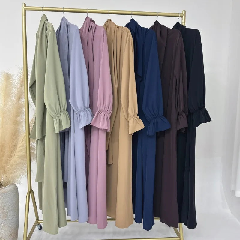 2024 Spring Muslim Modest Dress for Women Eid Arabic Femme Hijab Abaya Dubai 2 Pieces Islamic Long Sleeve Turkey Robe clothing.