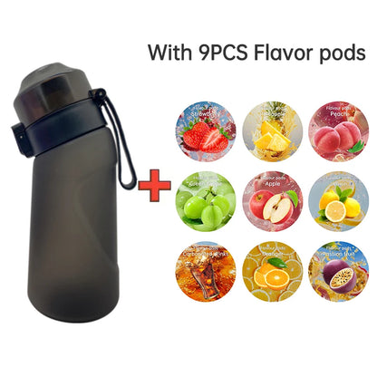 LUSQI 500ML Air Flavored Water Bottle With 9 Flavor Rings Sports Fashion Straw For Outdoor Sports Activities.