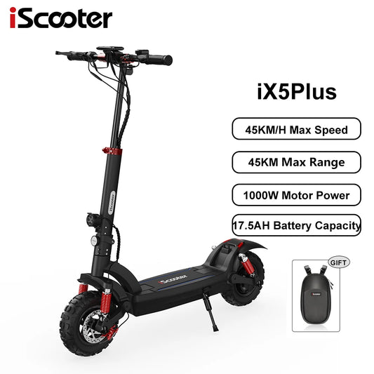 iScooter iX5Plus Foldable Adult Electric Scooter E-Scooter, 45KM/H Electric Kick Scooter, 1000W Skateboards 48V 17.5Ah Kickboard.