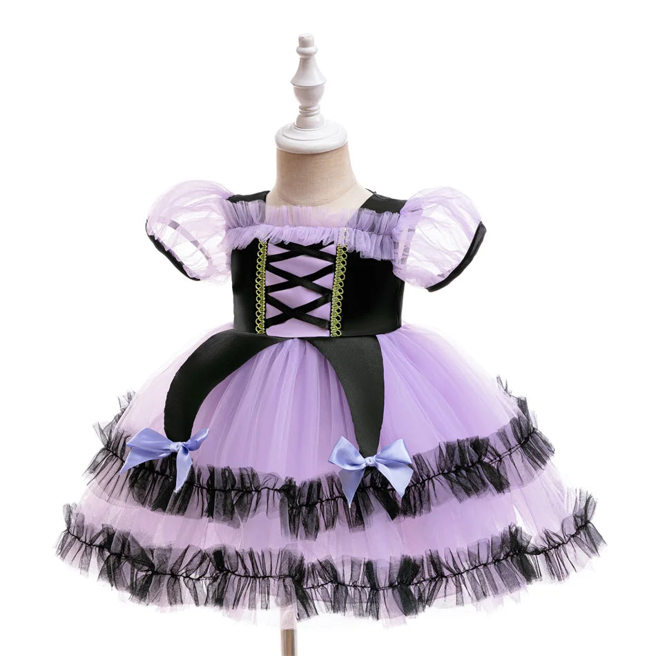 Kleinkind Halloween Kostüm Mädchen Cosplay Hexe Kürbis Skelett Druck Bowknot Kleid Kinder Festival Party Performance Kleidung.