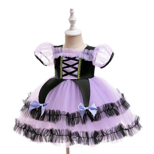 Kleinkind Halloween Kostüm Mädchen Cosplay Hexe Kürbis Skelett Druck Bowknot Kleid Kinder Festival Party Performance Kleidung.