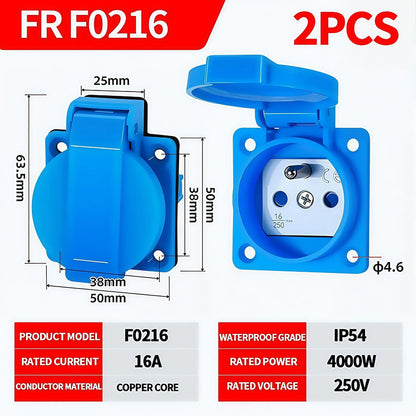 250V/16A Steckdosen IP54 Wasserdichter Industrieanschluss Panelmontage Außensteckdose 2Pin Adapter UK/EU/BR/Französisch/Deutsch.