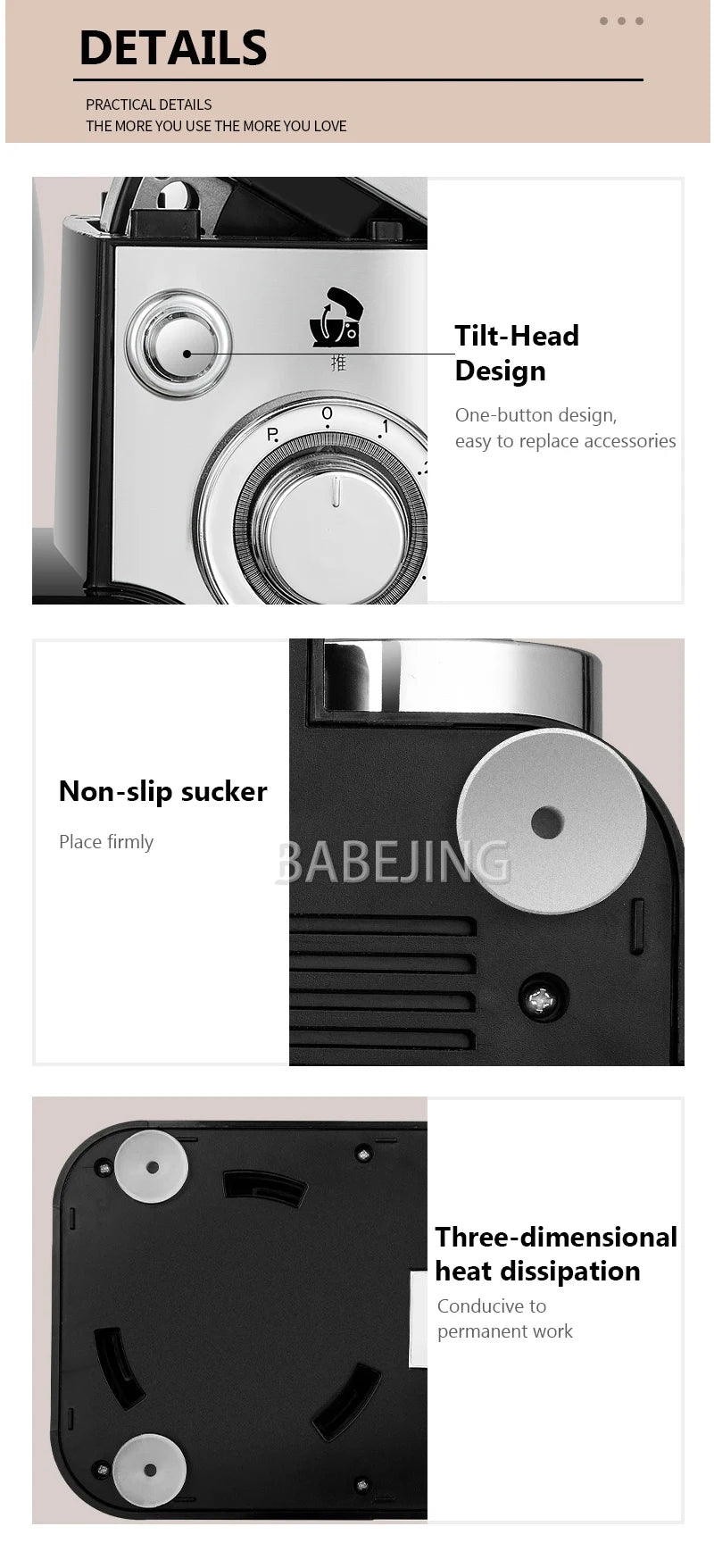 BABEJING New Hot Selling 1200w Kitchen Mixer, Electric Stainless Steel Filling Mixer, Kneading Machine.