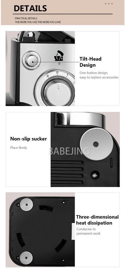 BABEJING New Hot Selling 1200w Kitchen Mixer, Electric Stainless Steel Filling Mixer, Kneading Machine.