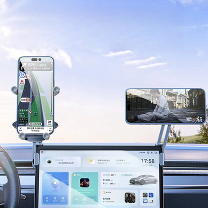 Oatsbasf Dual-position Car Screen Phone Holder Stand Metal Aluminum Adjustable for Tesla Model 3 Highland Y Car Accessories.