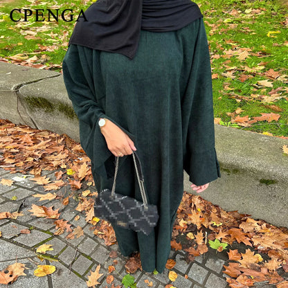 Warm Winter Abayas Muslim Women Corduroy Abaya 2023 New Modest Dress Thicked Solid Color Long Robe Female Islam Clothing.