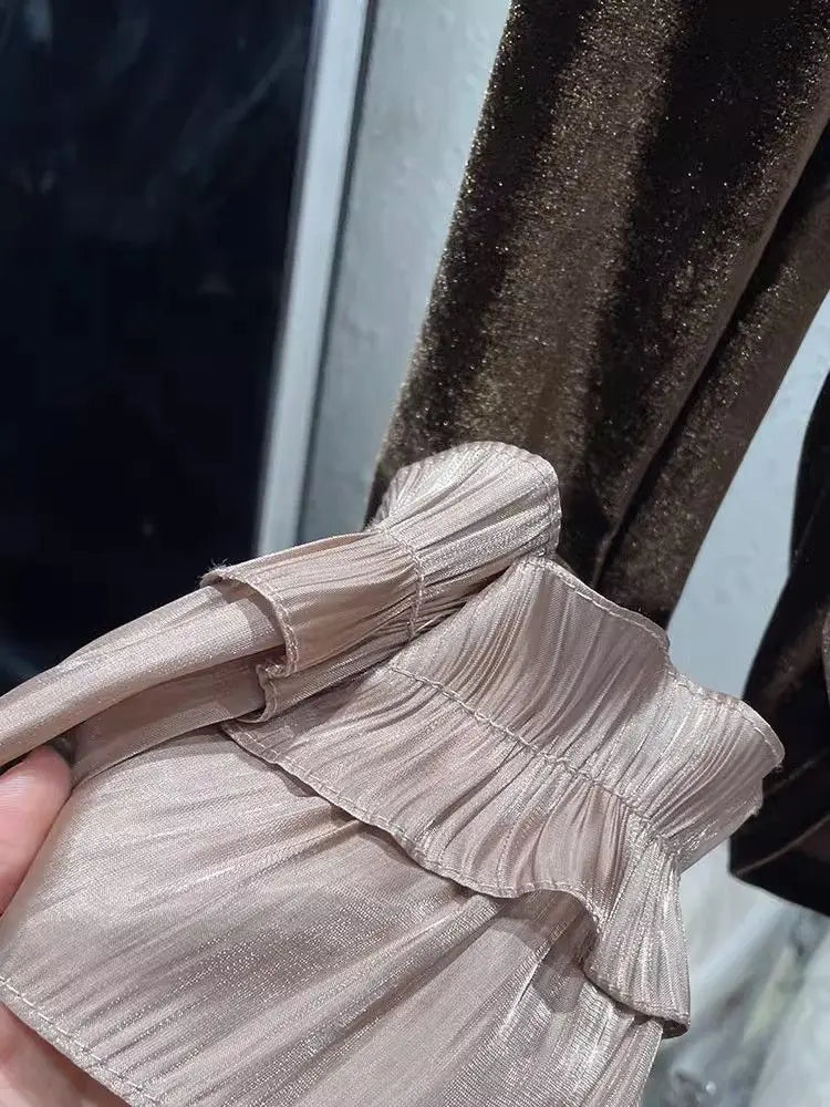 Autumn Korean Patchwork Solid Color Peter Pan Collar T-Shirts Female Temperament Ruffles T-Shirts Women Clothing All-match Tops.