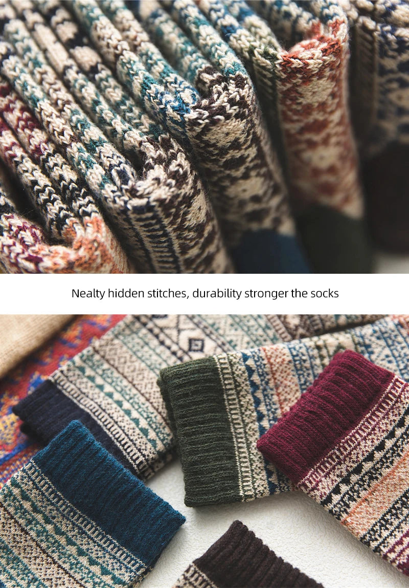 HSS Brand 5 Pairs Winter Men's Socks Thicken Sheep's Wool Socks Warm Men Retro Style Colorful Fashion Man Socks For Snow boots.