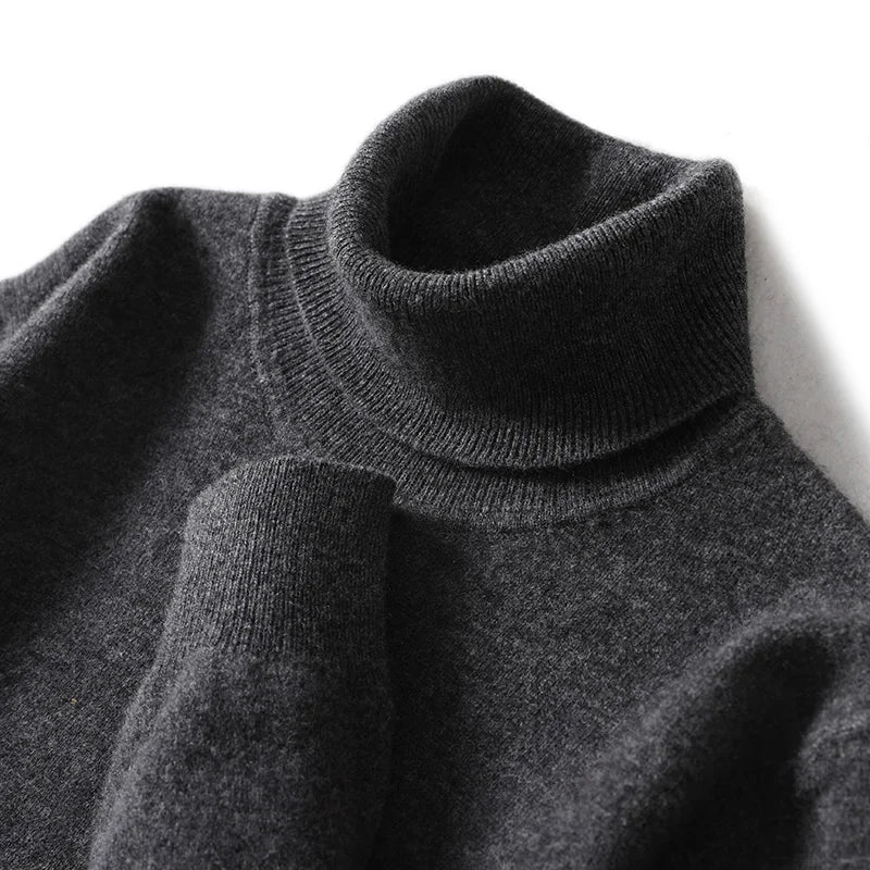 Men's Turtleneck 100% Pure Wool Sweater Men 2024 Autumn and Winter Large Size Loose Knitted Sweater Keep Warm Tops Men Jumper