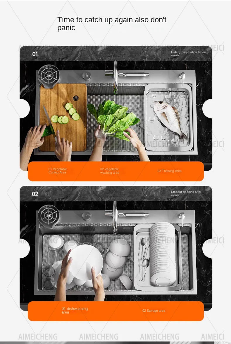 Original-Finish, spülmaschinenkompatibles SUS304-Edelstahl-Küchenspüle mit großer Einzelschüssel und Unterbau