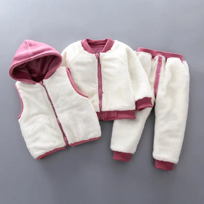 3PCS Winter Autumn Toddler Baby Boys Girls Clothes Baby Sweaters Coat +Pants +Hooded Vest Outfit Set Infant Warm Clothing Suits