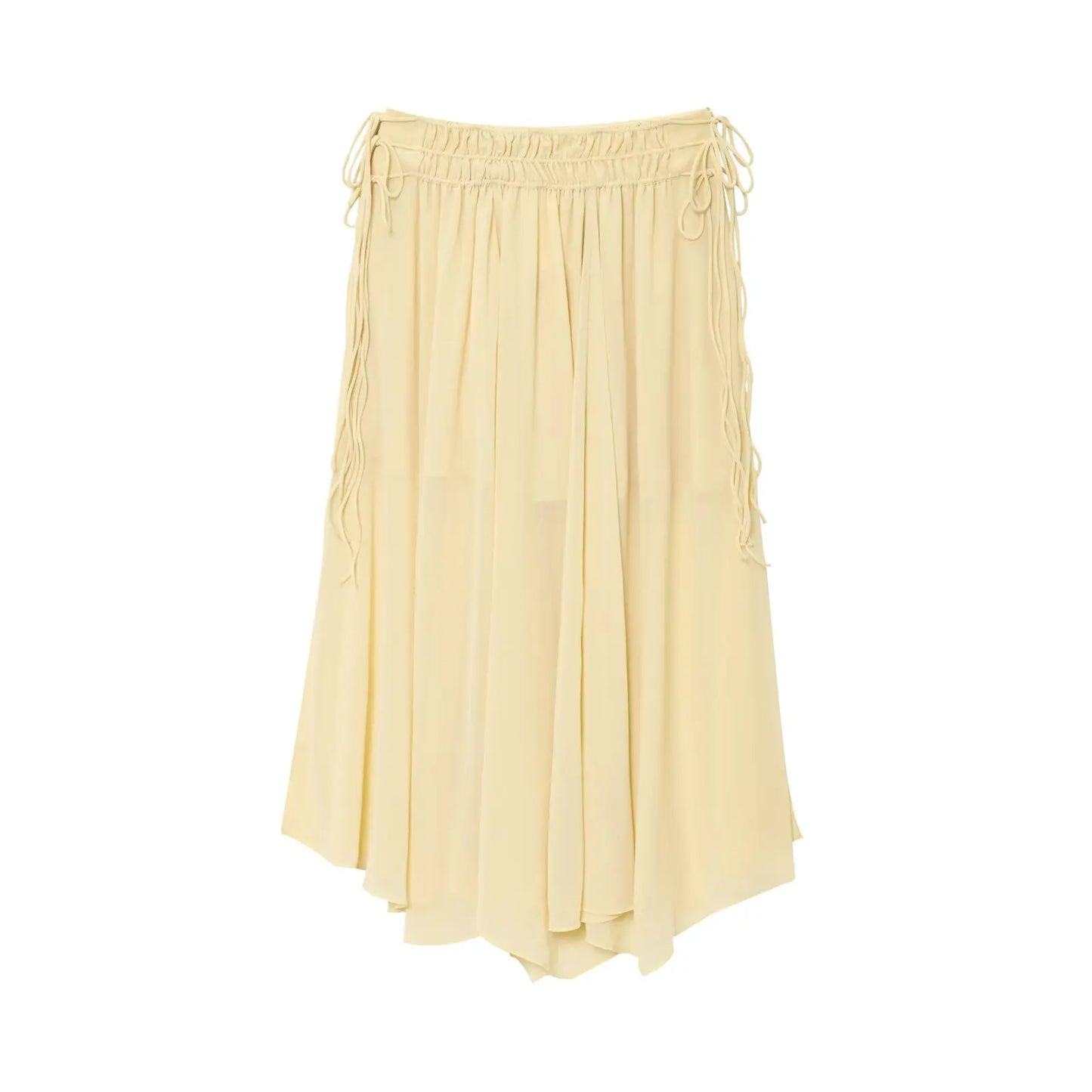 YENKYE New Fashion Side Drawstring High Waist Elegant Yellow Skirt Women Holiday Summer Loose Chiffon Midi Skirts faldas mujer