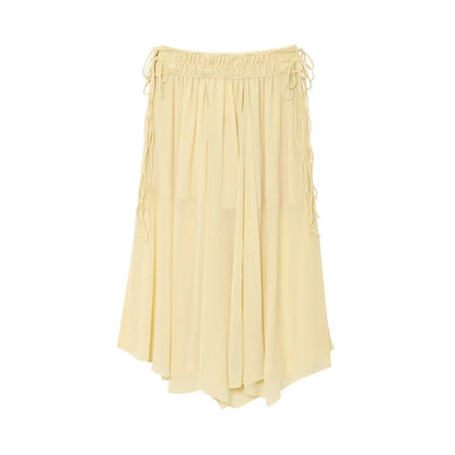YENKYE New Fashion Side Drawstring High Waist Elegant Yellow Skirt Women Holiday Summer Loose Chiffon Midi Skirts faldas mujer
