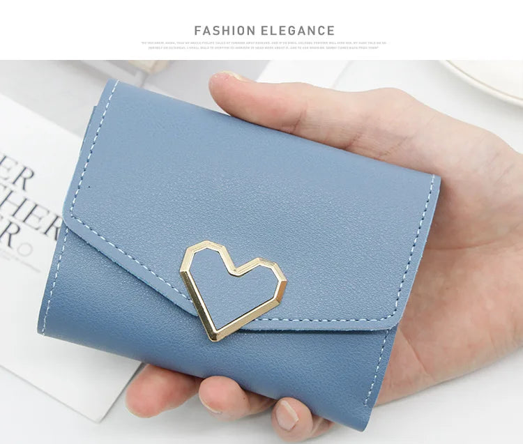 Korean version women wallet short heart-shaped three fold women's wallet multi card slot card bag zero wallet  purses for women.