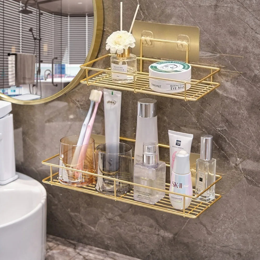 Wandregal ohne Bohren, Badezimmer-Aufbewahrung, Organizer, Hängeregal für Zuhause, Küche, Metallrahmen, Regale, Badezimmer-Accessoires