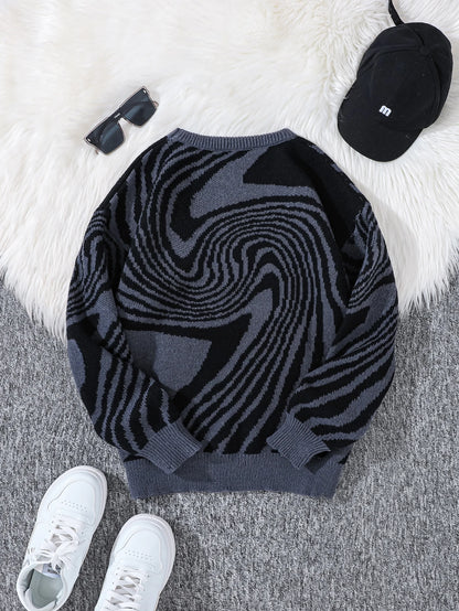 New Popular Street Ripped Abstract Starry Sky Pattern Pullover Ripped Sweater Casual Round Neck Knitted Men's Pullover.