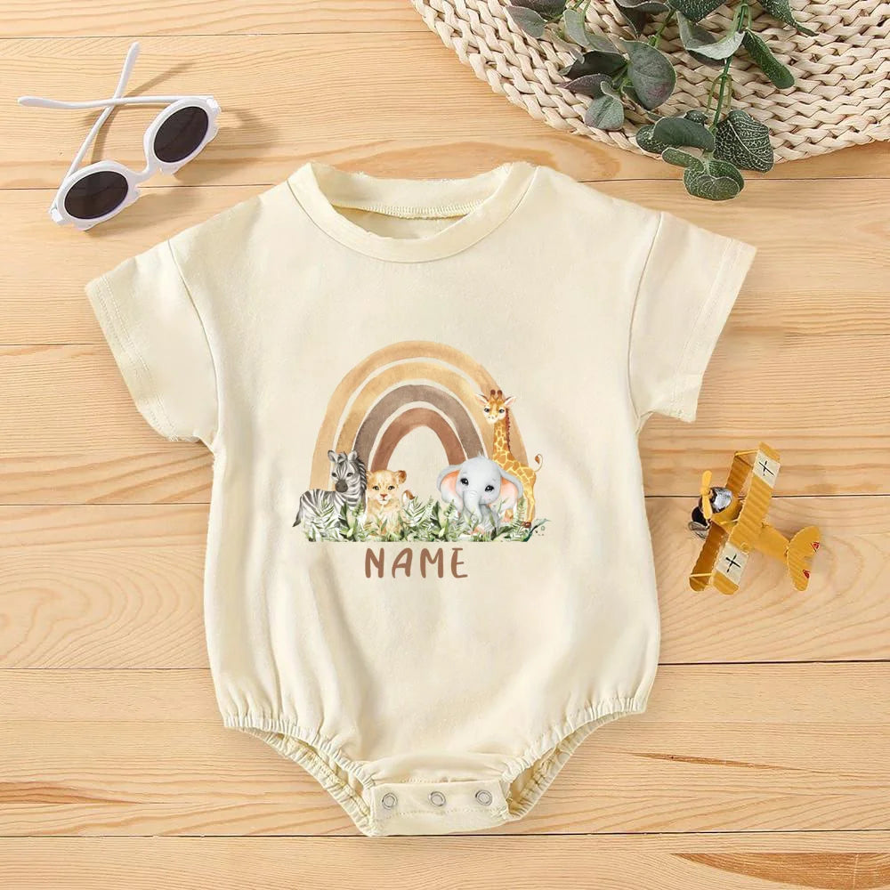 Personalisierter Regenbogen mit Namen Bubble Strampler Säugling Dschungel Geburtstag Party Kleidung Baby Übergroßer Body Niedlicher Wild One Overall