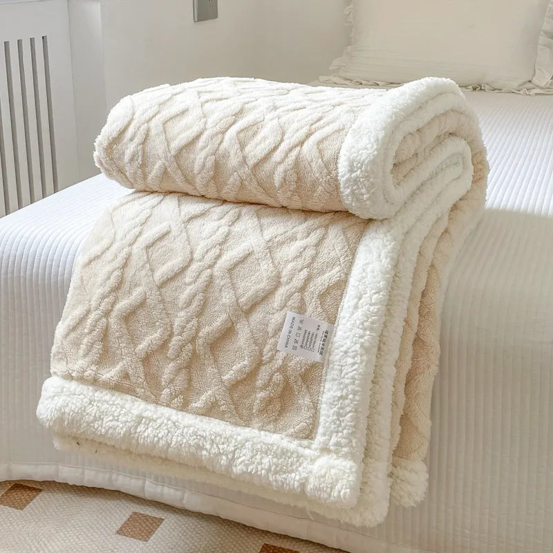 Double Layer Fleece Blanket Autumn Winter Thick Warm Office Nap Throw Blankets for Sofa Bed Single Double Soft Plush Comforter