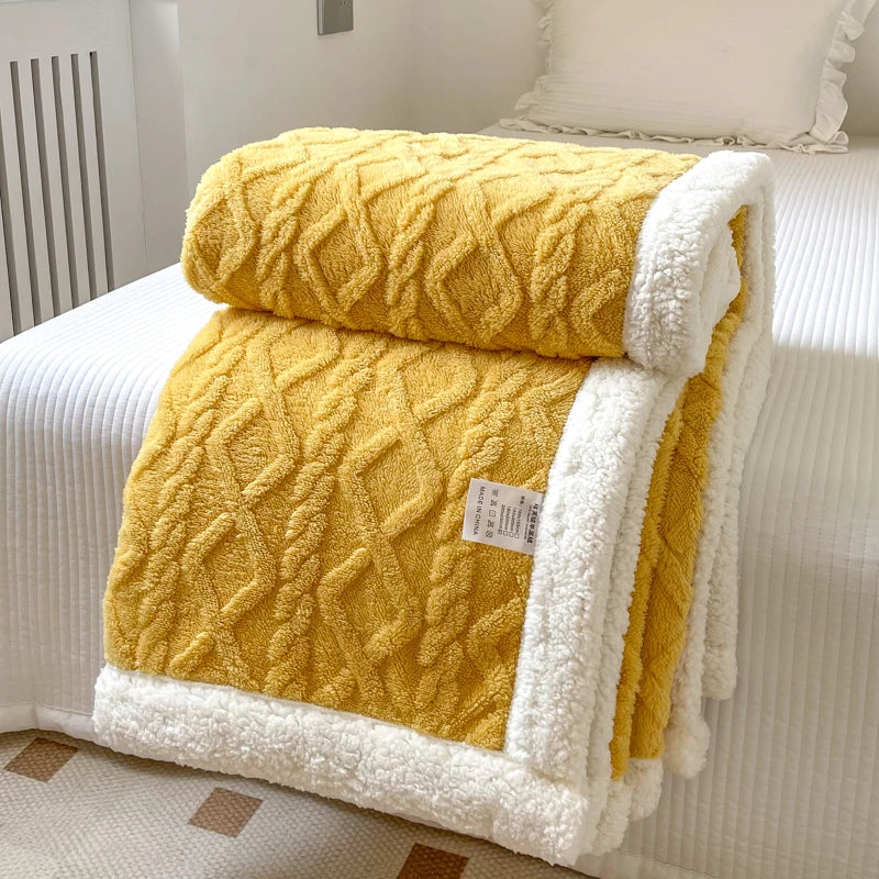 Double Layer Fleece Blanket Autumn Winter Thick Warm Office Nap Throw Blankets for Sofa Bed Single Double Soft Plush Comforter.