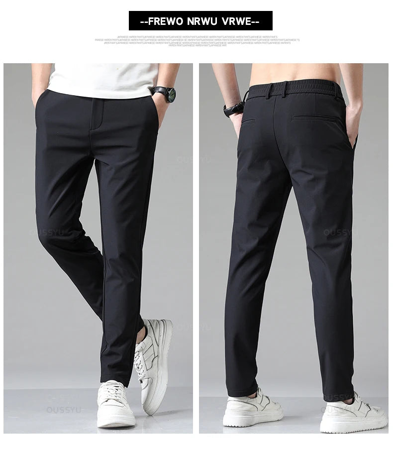 Autumn Winter Casual Pants Men Thick Business Stretch Slim Elastic Waist Jogger Korean Classic Black Gray Blue Trouser Male.