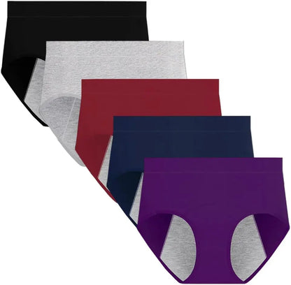 5pcs Women Period Pants Mid-High Waist Postpartum Underwear Leakproof Menstrual Cotton Knickers.