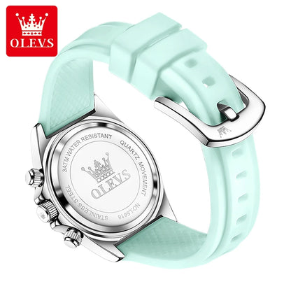 OLEVS Top Luxury Elegant Watch for Women Waterproof Luminous Ladies Watch Light Blue Silicone Strap Quartz Women's Watches Reloj.