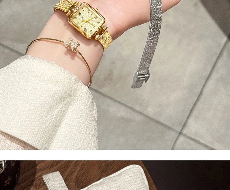 GEDI Gold Stainless Steel Quartz Watch Square Woman High-End Vintage Light Luxury Elegant Women's Wristwatches Gift