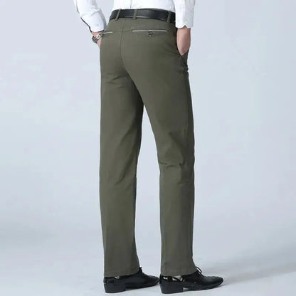 Smart Casual Pure Cotton Anti-Wrinkle High Waist Loose Baggy Straight Thicken Men Spring Autumn Solid Color Mid Casual Pants.