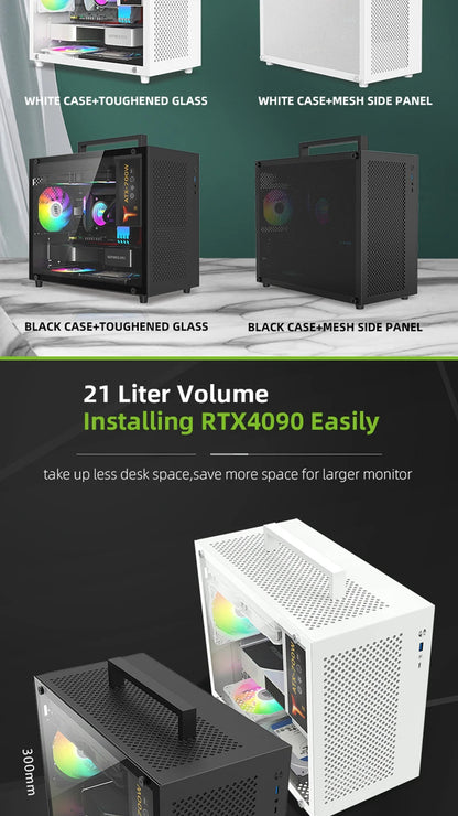 METALFISH S9 MATX Computer Case Gaming PC Chassis Support MATX/ITX/ATX PSU/240 Liquid Cooler/360mm GPU.