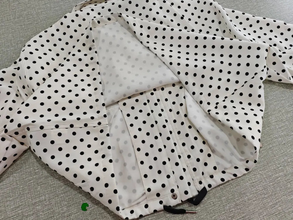 TRAFZA Herbst Polka Dot Gedruckt Jacke Für Frauen Lange Ärmel Rollkragen Zipper Mit Taschen Kordelzug Lose Vintage Mäntel.