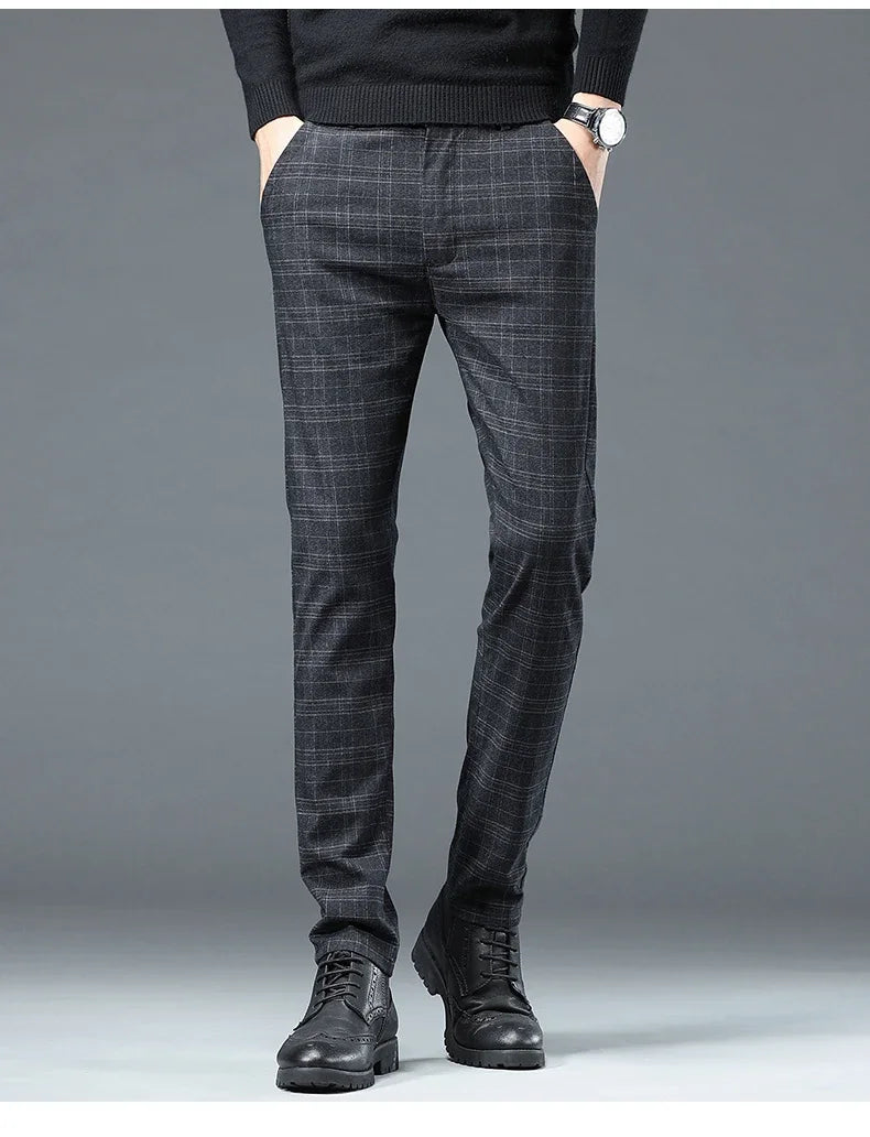 Spring Autumn Korea Plaid Pants Men Fashion Comfortable Elastic Casual Business Trousers Male Formal  Suit Pant.