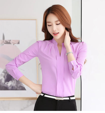 Chiffon Blouse Women Korean Fashion Women Clothing White Shirt  Long Sleeve Blouses V-neck Womens Tops Basic Shirts and Blouses
